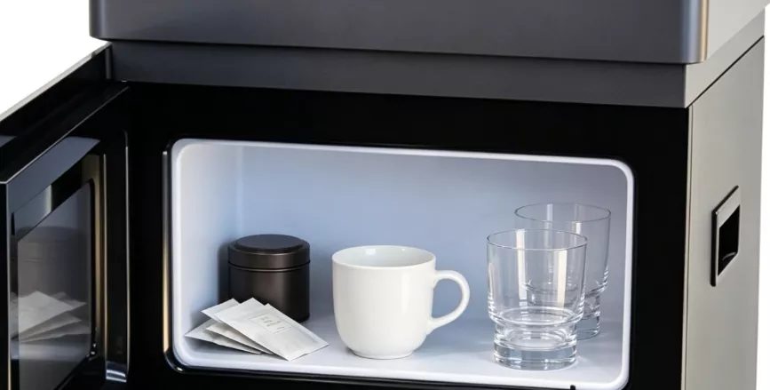 Built-in dustproof storage cabinet with door open